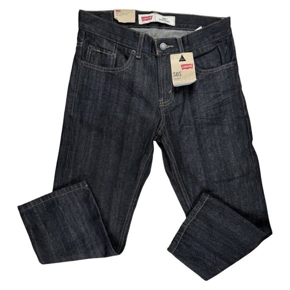 NEW BOYS LEVIS 505 JEANS STRAIGHT LEG Size 8 Husky Fit 3D BLACK 28 X 21 NWT - Picture 1 of 9